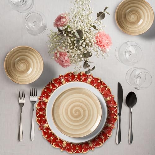 Leemxiiny Red Charger Plates Set of 6, Decorative Table Plastic Chargers for Dinner Plates, Party, Wedding, Thanksgiving, Christmas, FD51R - Image 3
