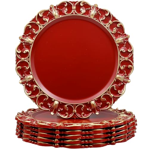 Leemxiiny Red Charger Plates Set of 6, Decorative Table Plastic Chargers for Dinner Plates, Party, Wedding, Thanksgiving, Christmas, FD51R - Image 1
