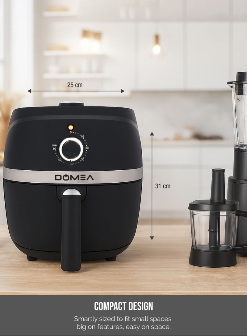 DOMEA 3.2L Air Fryer - 1300W, 8 Presets, Manual Control, Oil-Free Cooking, Adjustable Temp (80-200°C) & 60 Min Timer, Roast, Bake, Dehydrate, Reheat, Non Stick & Easy to Clean, Family Size, Black - Image 2