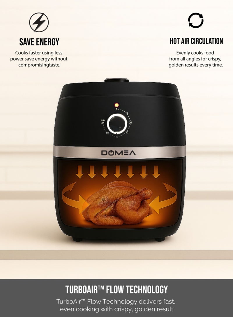 DOMEA 3.2L Air Fryer - 1300W, 8 Presets, Manual Control, Oil-Free Cooking, Adjustable Temp (80-200°C) & 60 Min Timer, Roast, Bake, Dehydrate, Reheat, Non Stick & Easy to Clean, Family Size, Black - Image 3