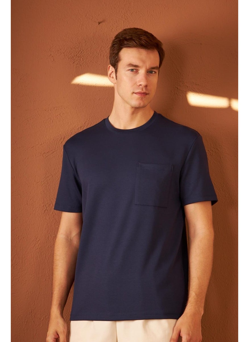 Odelon - Men's Comfort Fit Pocket T-Shirt Navy Blue MARS25 - Image 1