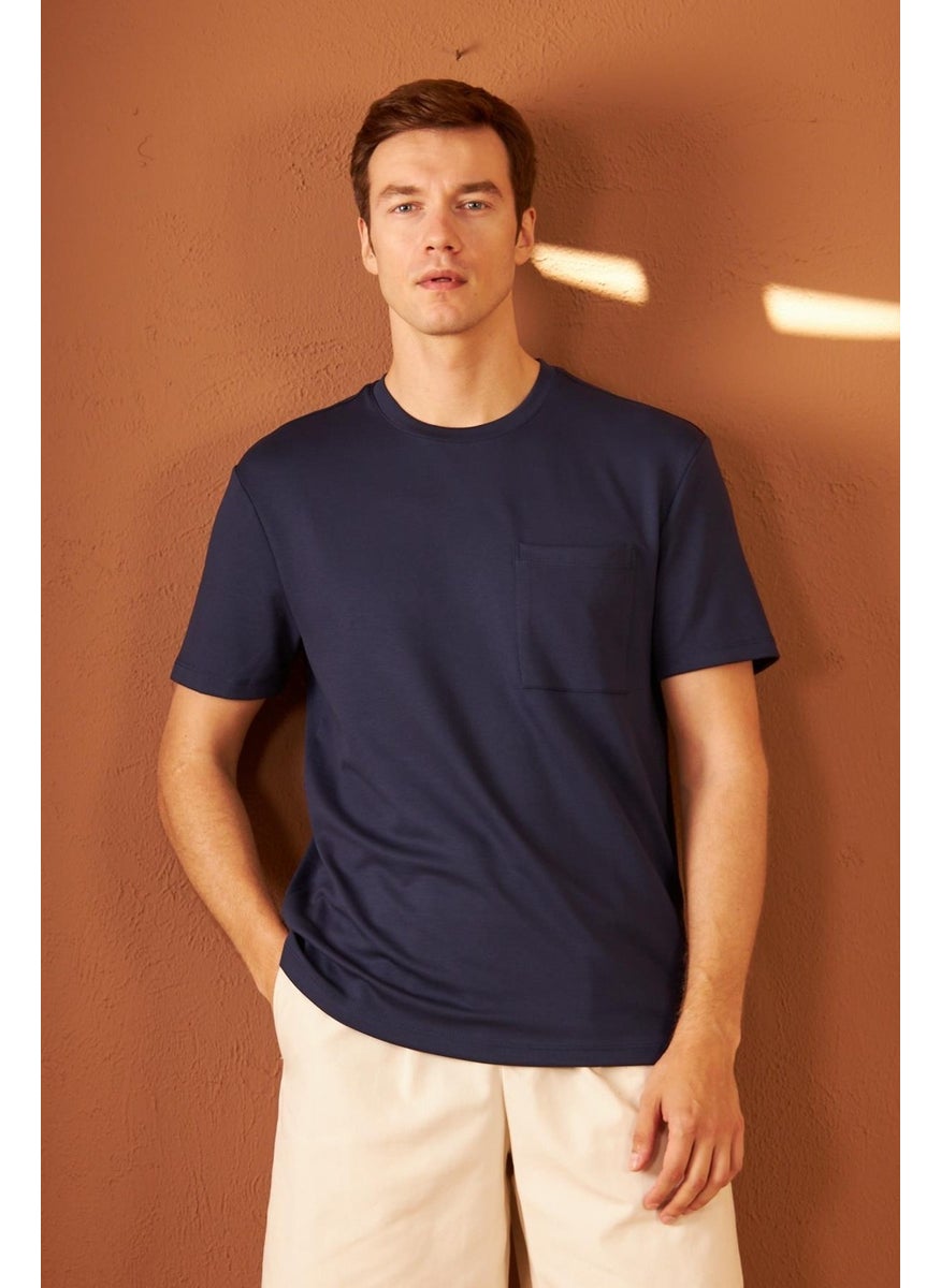 Odelon - Men's Comfort Fit Pocket T-Shirt Navy Blue MARS25 - Image 1