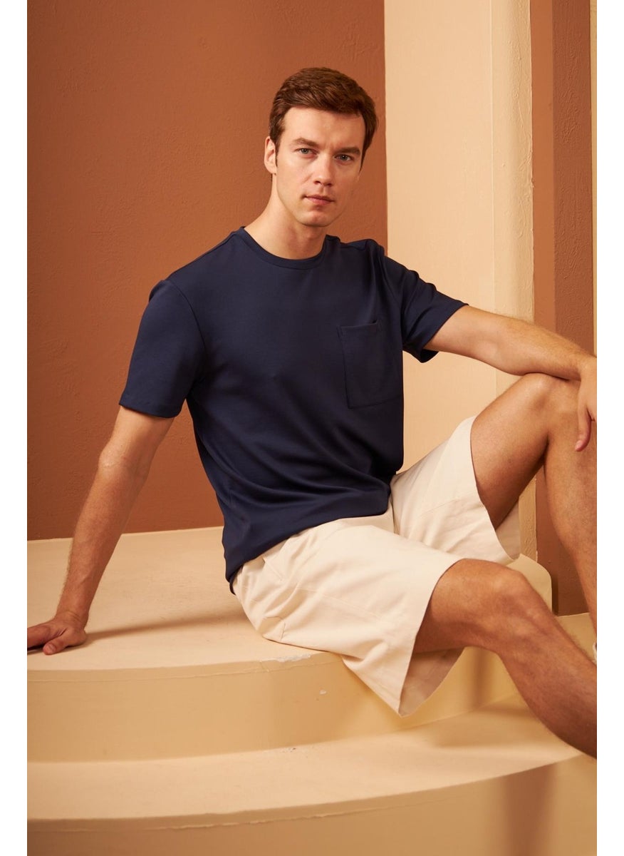 Odelon - Men's Comfort Fit Pocket T-Shirt Navy Blue MARS25 - Image 1
