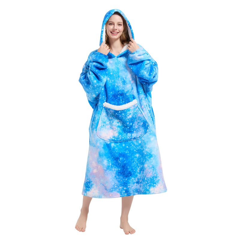 Fiosnow Wearable Blanket Gift for Women & Men Sherpa Flannel Blanket Hoodie Long Warm and Cozy Blanket with Giant Pocket,Galaxy - Image 1