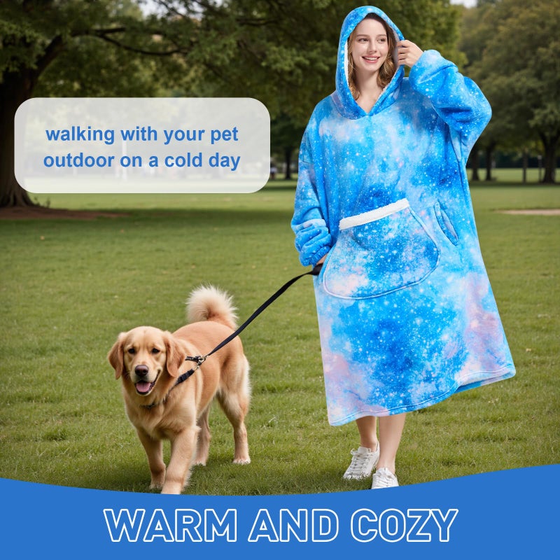 Fiosnow Wearable Blanket Gift for Women & Men Sherpa Flannel Blanket Hoodie Long Warm and Cozy Blanket with Giant Pocket,Galaxy - Image 2