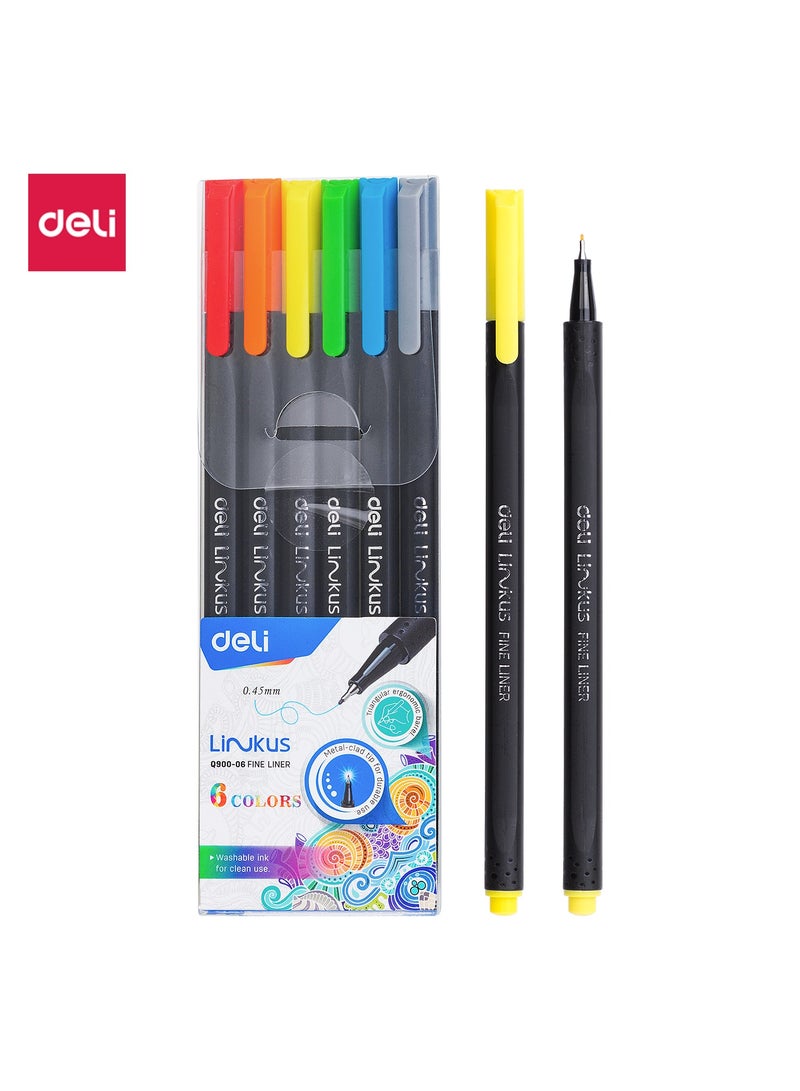 Deli Deli EQ900-06 Pigment Liner 0.45 mm – 6 pcs – ideal for technical drawings, journaling & planners - Image 1