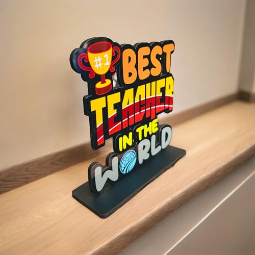 WARMINGO DE Best Teacher In The World Wooden Trophy For Guru | Teachers Day Gift | Best Gift For Teacher Special (Multicolor 6 x 5.5 Inches) - Image 3