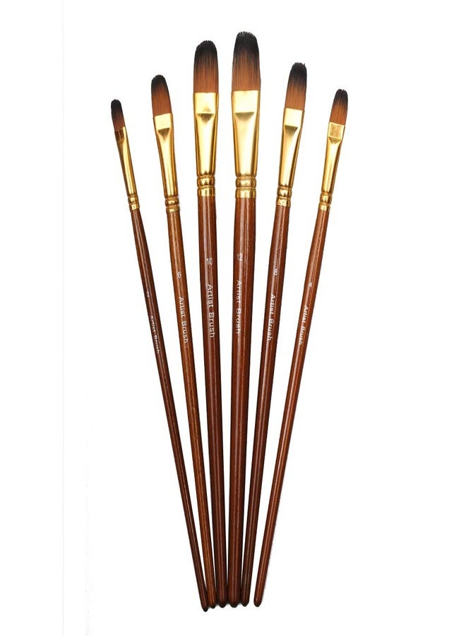Chrome Small Handle Synthetic Filbert Tip Artist Paint Brushes- 6 Piece Set for Acrylic, Watercolor, Oil Painting - Image 1