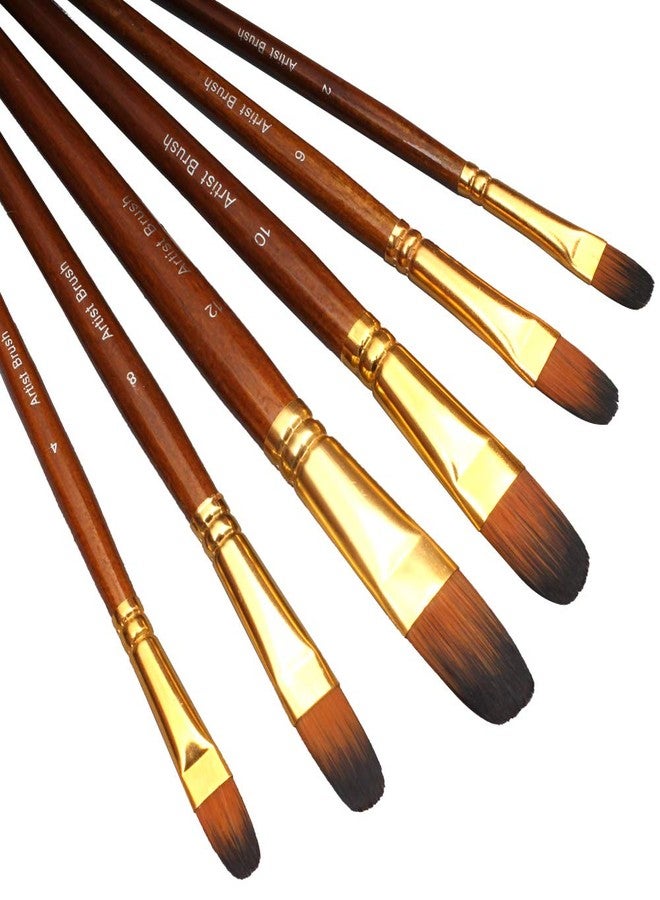 Chrome Small Handle Synthetic Filbert Tip Artist Paint Brushes- 6 Piece Set for Acrylic, Watercolor, Oil Painting - Image 4