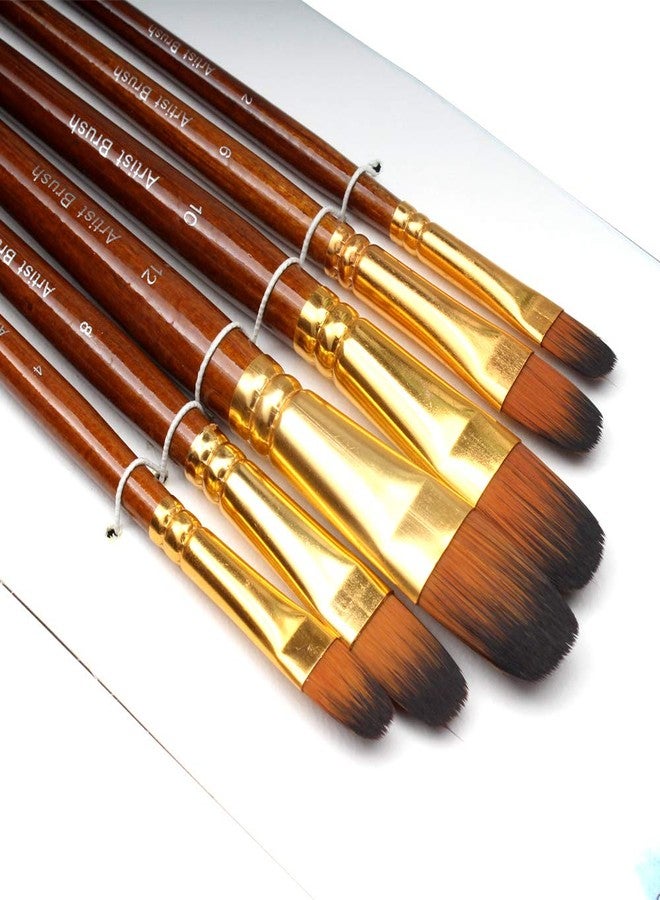 Chrome Small Handle Synthetic Filbert Tip Artist Paint Brushes- 6 Piece Set for Acrylic, Watercolor, Oil Painting - Image 3