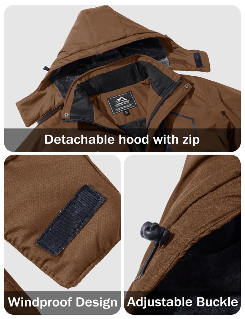 MAGCOMSEN Snow Jackets for Men Waterproof Snowboard Ski Jacket Rain Coats Warm Fleece Winter Windbreaker Parka with Hood Coffee S - Image 4
