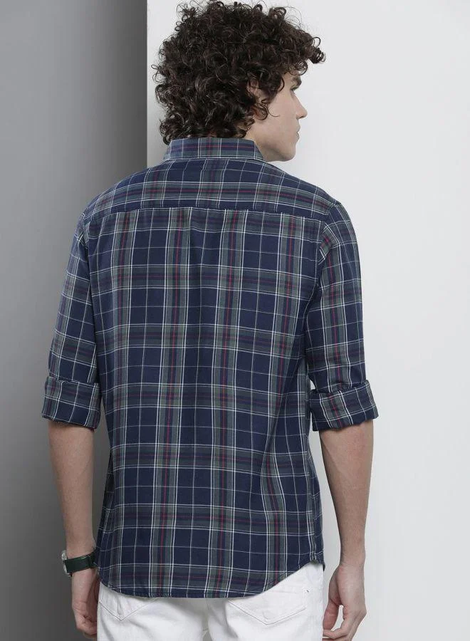 The Indian Garage Co The Indian Garage Co Men Navy Regular Fit Checked Casual Shirt