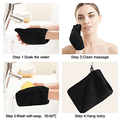PHOGARY 10 Pack Microfiber Body Wash Mitts, Soft Face Mitten, Bath Spa Cloth, Reusable Makeup Remover Mitt Gloves, European Style Wash Cloth,6×8inch, Black and Grey - Image 3