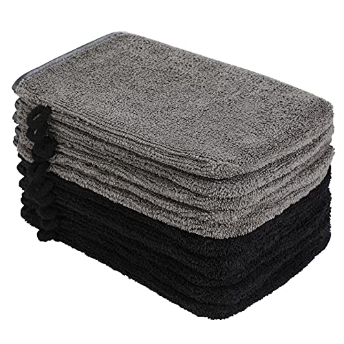 PHOGARY 10 Pack Microfiber Body Wash Mitts, Soft Face Mitten, Bath Spa Cloth, Reusable Makeup Remover Mitt Gloves, European Style Wash Cloth,6×8inch, Black and Grey - Image 1