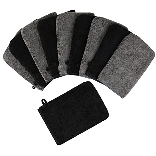 PHOGARY 10 Pack Microfiber Body Wash Mitts, Soft Face Mitten, Bath Spa Cloth, Reusable Makeup Remover Mitt Gloves, European Style Wash Cloth,6×8inch, Black and Grey - Image 2