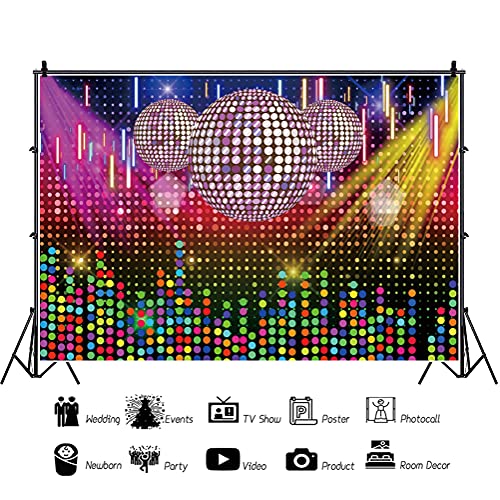 AOFOTO 7x5ft Discos Ball Backdrops for Photography Shining Colorful Lights Spots Neon Party Photoshoot Background Back to 70s 80s Music Dancing Prom Happy Birthday Decors Photo Studio Booth Props - Image 3