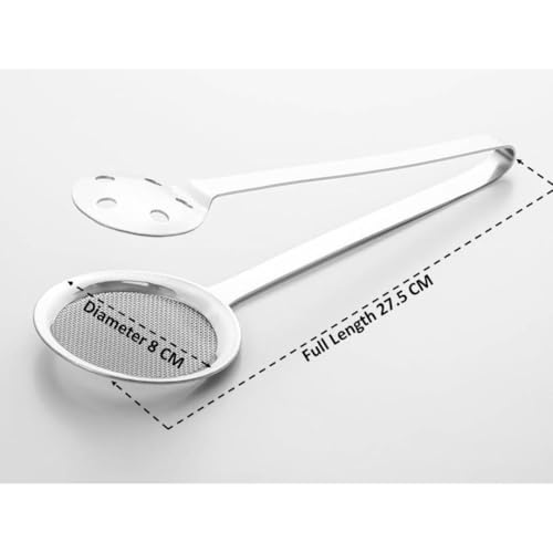 Brunchy 2 in 1 Stainless Steel Deep Fry Strainer and Filter Spoon Set with Clip, Multi-Functional Strainer Pot, Restaurant Kitchen Equipment, 26 x 9 x 2 CM Snack Fryer Serving Tong - Image 2