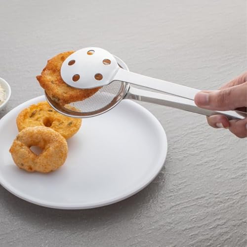 Brunchy 2 in 1 Stainless Steel Deep Fry Strainer and Filter Spoon Set with Clip, Multi-Functional Strainer Pot, Restaurant Kitchen Equipment, 26 x 9 x 2 CM Snack Fryer Serving Tong - Image 3