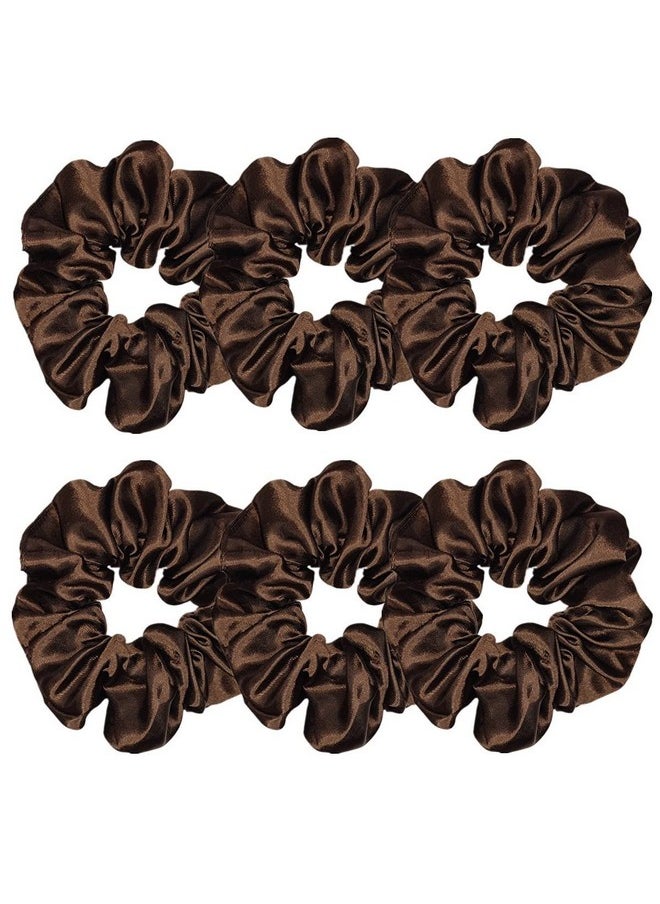 Sufermoe - 6 Pcs Satin Silk Hair Scrunchies Soft Hair Ties Fashion Hair Bands Hair Bow Ropes Hair Elastic Bracelet Ponytail Holders Hair Accessories For Women And Girls (4.5 Inch Dark Brown) - Image 1