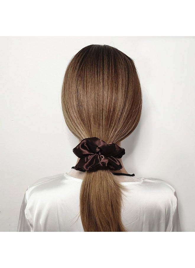 Sufermoe - 6 Pcs Satin Silk Hair Scrunchies Soft Hair Ties Fashion Hair Bands Hair Bow Ropes Hair Elastic Bracelet Ponytail Holders Hair Accessories For Women And Girls (4.5 Inch Dark Brown) - Image 1