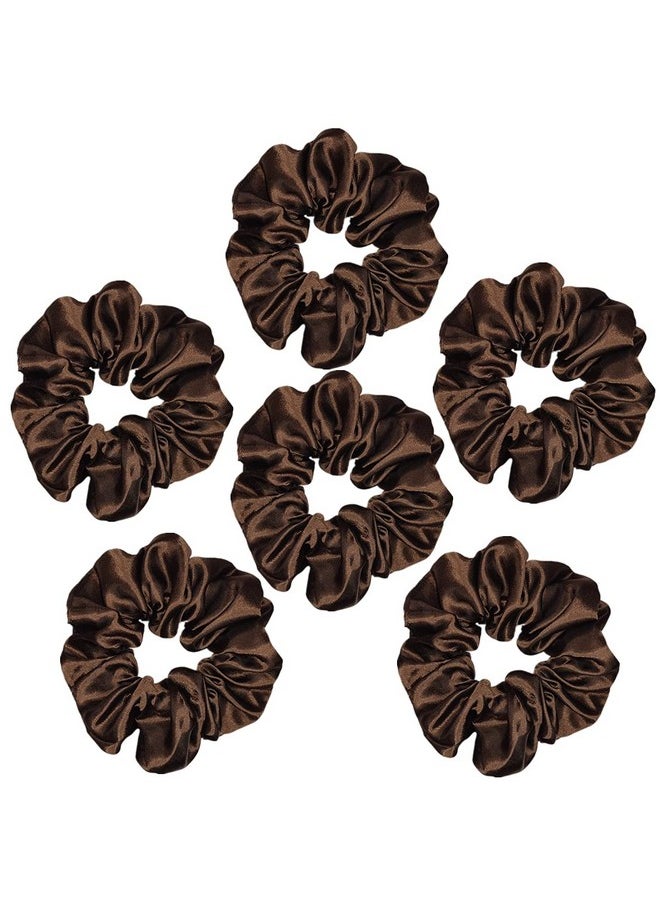 Sufermoe - 6 Pcs Satin Silk Hair Scrunchies Soft Hair Ties Fashion Hair Bands Hair Bow Ropes Hair Elastic Bracelet Ponytail Holders Hair Accessories For Women And Girls (4.5 Inch Dark Brown) - Image 1