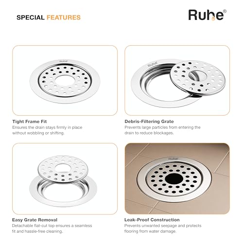 Ruhe® Flat Cut.Floor Drainer/Jali | Premium Grade Stainless Steel Multi Ring Flat Cut. Floor Drainer/Jali (with Hole) | (5 X 5 Inches) | (Pack of 6) - Image 4