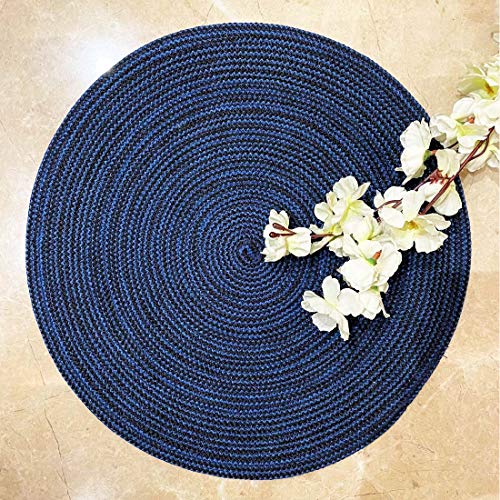 ST SAPROSE ® Polypropylene Multipurpose Braided Round Table Mat (1 PC Pack, 40 cm), Dinning Place mats, Side Table Mat, Doilies, Machine Washable Large Mat for Dining Table (15.5" Dia, Blue-Black) - Image 1