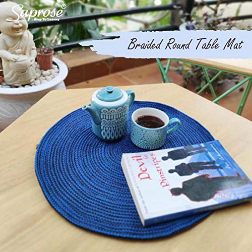ST SAPROSE ® Polypropylene Multipurpose Braided Round Table Mat (1 PC Pack, 40 cm), Dinning Place mats, Side Table Mat, Doilies, Machine Washable Large Mat for Dining Table (15.5" Dia, Blue-Black) - Image 2