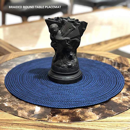 ST SAPROSE ® Polypropylene Multipurpose Braided Round Table Mat (1 PC Pack, 40 cm), Dinning Place mats, Side Table Mat, Doilies, Machine Washable Large Mat for Dining Table (15.5" Dia, Blue-Black) - Image 4