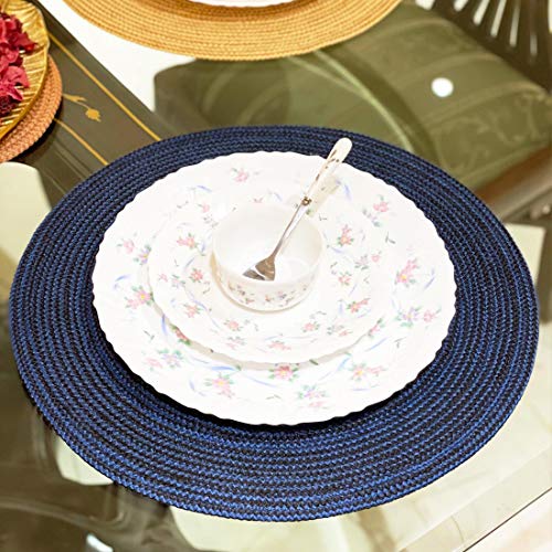 ST SAPROSE ® Polypropylene Multipurpose Braided Round Table Mat (1 PC Pack, 40 cm), Dinning Place mats, Side Table Mat, Doilies, Machine Washable Large Mat for Dining Table (15.5" Dia, Blue-Black) - Image 3