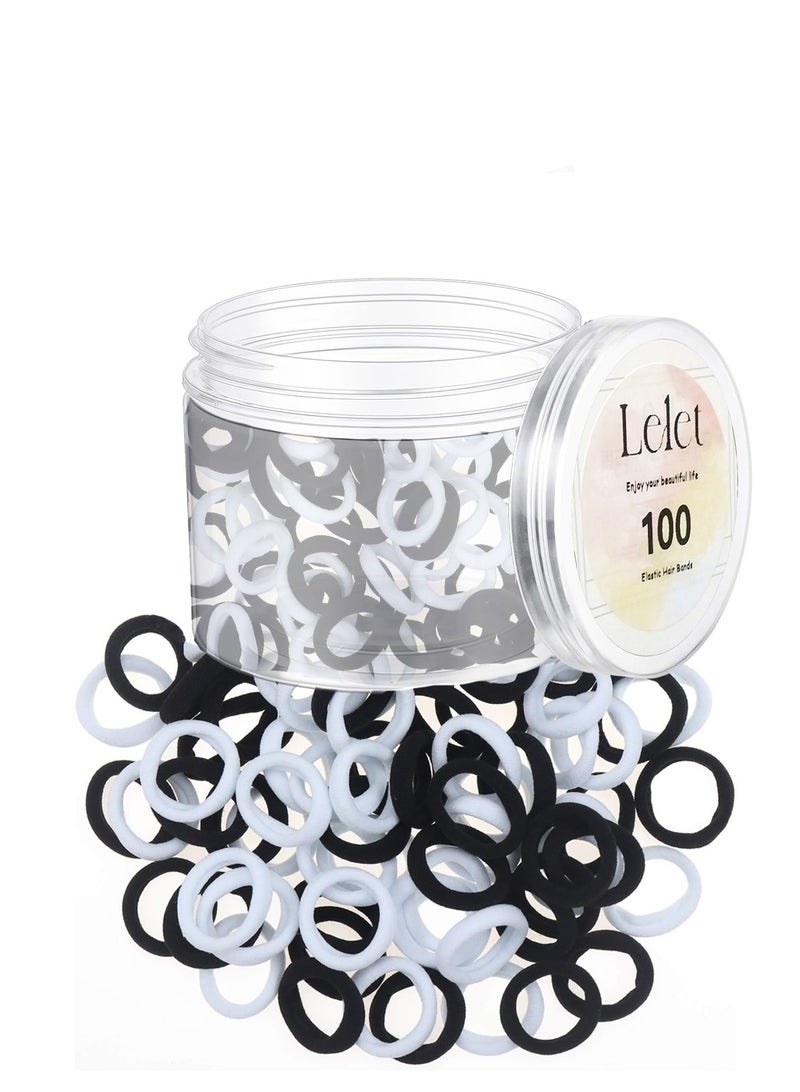 Lelet 100pcs Small Hair Ties Band for Thick and Curly Hair Ponytail Holders Soft & Seamless Baby Hair Ties, Hair Elastic Band for Women or Baby Girls With Box- Black/White - Image 1