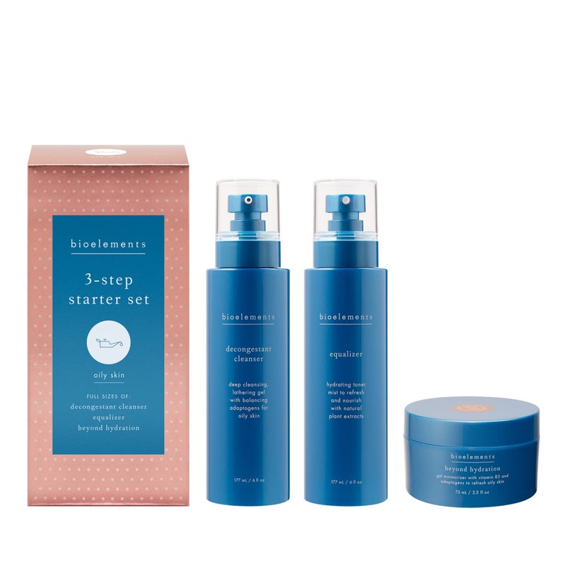 Bioelements 3Step Starter Set Oily Skin  Includes Decongestant Cleanser Equalizer Toner  Beyond Hydration Moisturizer  Vegan Gluten Free  Never Tested on Animals