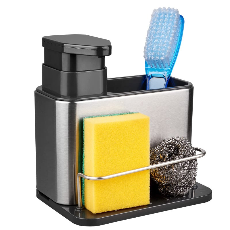 RedCall RedCall Soap Dispenser for Kitchen Sink 3in1 Sponge Holder for Kitchen Sink Caddy Stainless Steel Kitchen Sink Organizer Tray Drainer Rack Rustproof Dish Soap Dispenser Brush Holder Countertop 
