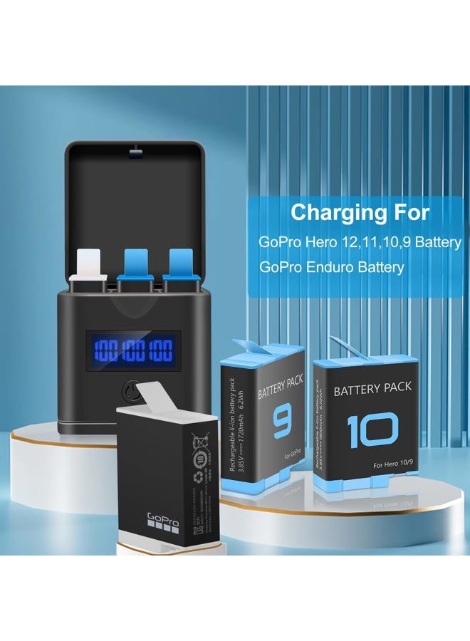Suptig Battery Charger Compatible for GoPro Enduro Battery, Hero 12, Hero 11, Hero 10, Hero 9 Battery, 3-Channel Battery Charger Station for Gopro Hero 12/11/10/9 - Image 2
