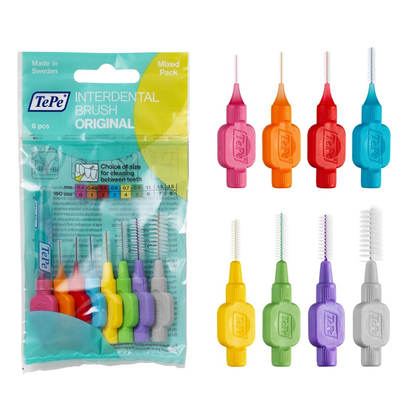 TePe Pack of 8 Interdental Brush Original, Soft Dental Brush for Teeth Cleaning, Mixed Pack - Image 1
