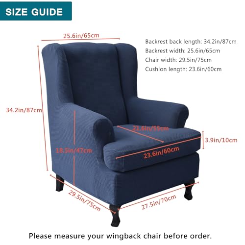 KRFOONN Wingback Chair Covers Slipcovers 2 Piece Stretch Wing Chair Covers Spandex Slipcovers Wingback Sofa Cover Armchair Covers Non-Slip Furniture Protector for Living Room Wingback Chairs, 02 - Image 2