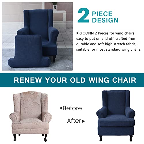 KRFOONN Wingback Chair Covers Slipcovers 2 Piece Stretch Wing Chair Covers Spandex Slipcovers Wingback Sofa Cover Armchair Covers Non-Slip Furniture Protector for Living Room Wingback Chairs, 02 - Image 4