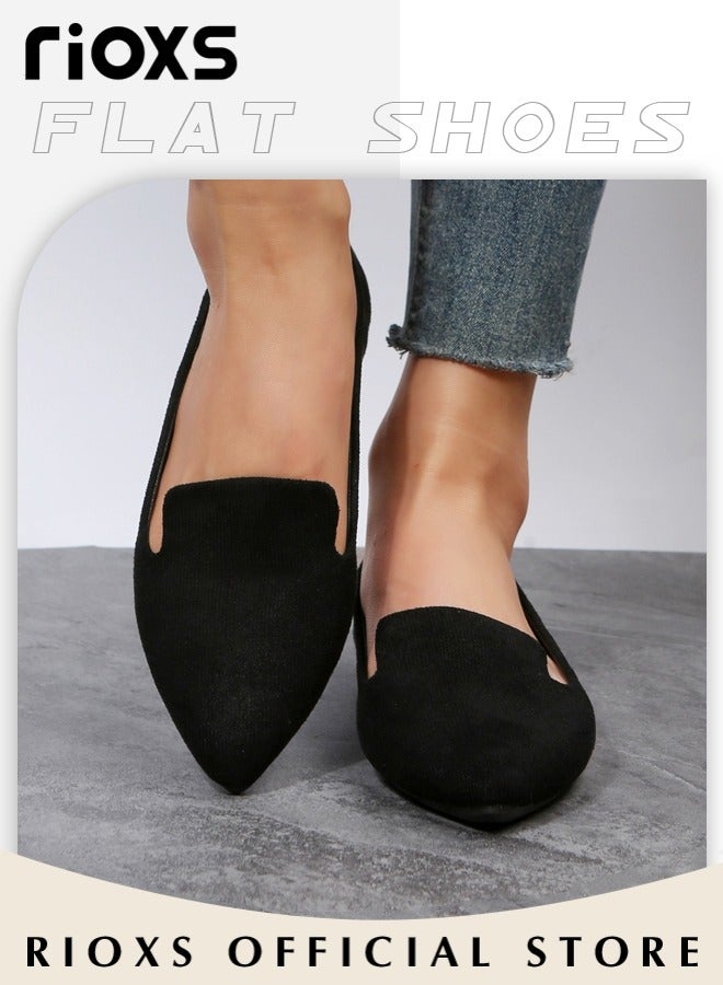 RIOXS Women's Flat Loafers, Classic Pointed Toe Flat Shoes, Stylish Ladies Dress Shoes, Slip-on Ballet Shoes, Soft Comfy Work Loafers for Standing, Anti-slip Penny Flats for Business/ Office/ Dancing/ Driving, Casual Black Flats Womens Footwear  - Image 2