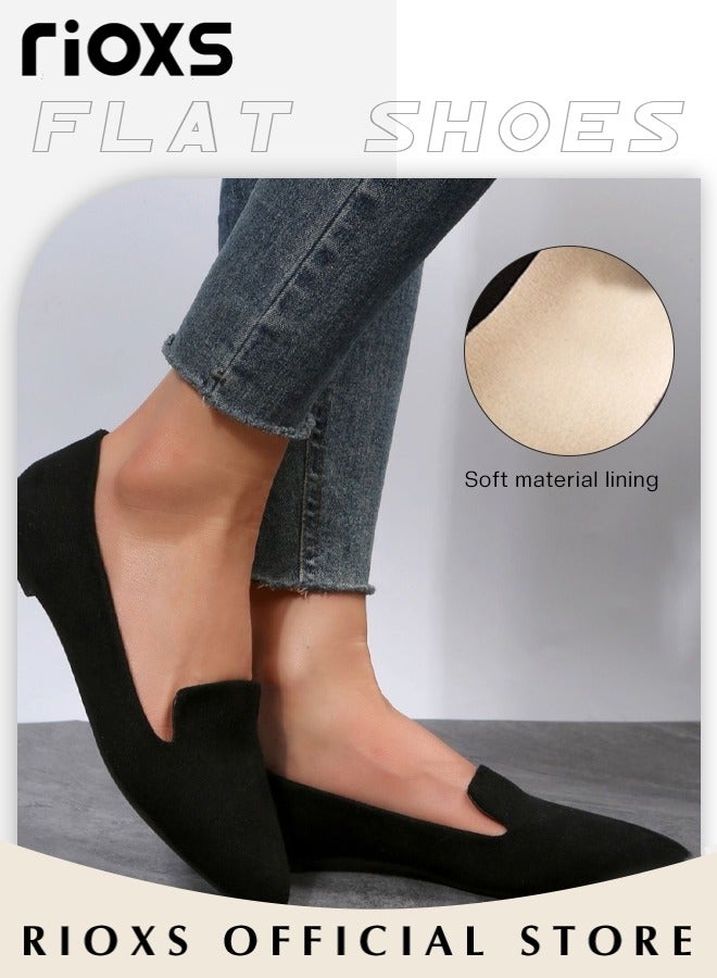RIOXS Women's Flat Loafers, Classic Pointed Toe Flat Shoes, Stylish Ladies Dress Shoes, Slip-on Ballet Shoes, Soft Comfy Work Loafers for Standing, Anti-slip Penny Flats for Business/ Office/ Dancing/ Driving, Casual Black Flats Womens Footwear - Image 5
