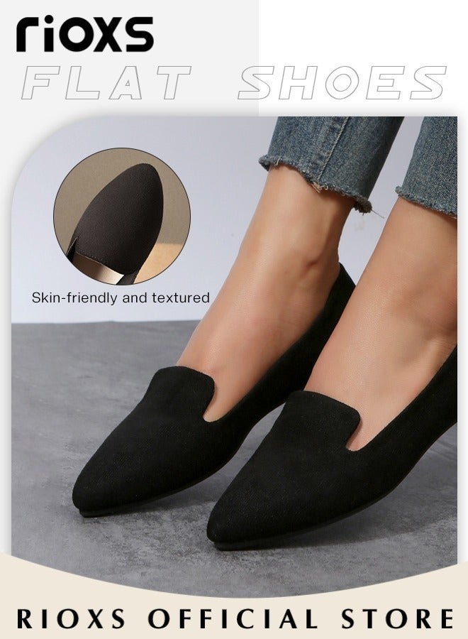 RIOXS Women's Flat Loafers, Classic Pointed Toe Flat Shoes, Stylish Ladies Dress Shoes, Slip-on Ballet Shoes, Soft Comfy Work Loafers for Standing, Anti-slip Penny Flats for Business/ Office/ Dancing/ Driving, Casual Black Flats Womens Footwear - Image 4
