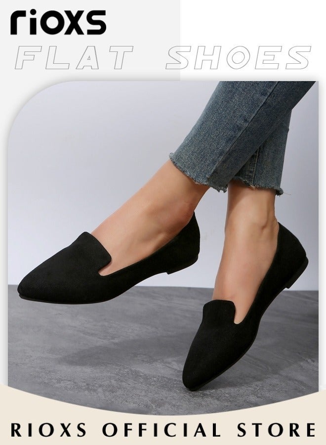 RIOXS Women's Flat Loafers, Classic Pointed Toe Flat Shoes, Stylish Ladies Dress Shoes, Slip-on Ballet Shoes, Soft Comfy Work Loafers for Standing, Anti-slip Penny Flats for Business/ Office/ Dancing/ Driving, Casual Black Flats Womens Footwear - Image 3