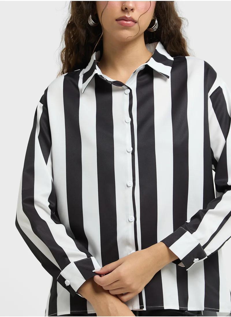 جينجر Satin Monochrome Stripe Shirt