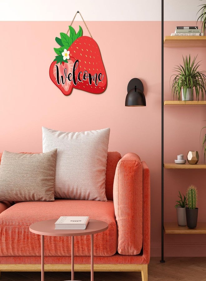 وولاين لوحة ترحيب خشبية معلقة على شكل فراولة من Whaline، لوحة جدارية بنمط فاكهة صيفية، ديكور باب أمامي موسمي، هدية مثالية لمنزل جديد، مناسبة للاستخدام الداخلي والخارجي، ديكور منزلي، ديكور ريفي، ديكور للشرفة - Image 4