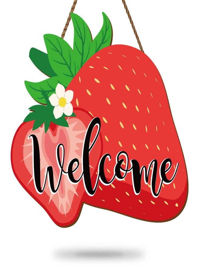 وولاين لوحة ترحيب خشبية معلقة على شكل فراولة من Whaline، لوحة جدارية بنمط فاكهة صيفية، ديكور باب أمامي موسمي، هدية مثالية لمنزل جديد، مناسبة للاستخدام الداخلي والخارجي، ديكور منزلي، ديكور ريفي، ديكور للشرفة - Image 1