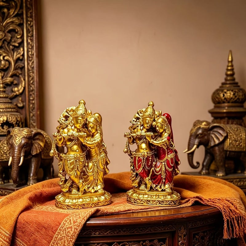 1pc Hand Painted Golden Lord Krishna Statue Resin Sacred Couple Sculpture Home Temple Worship Decoration Diwali Wedding Gift - Image 3