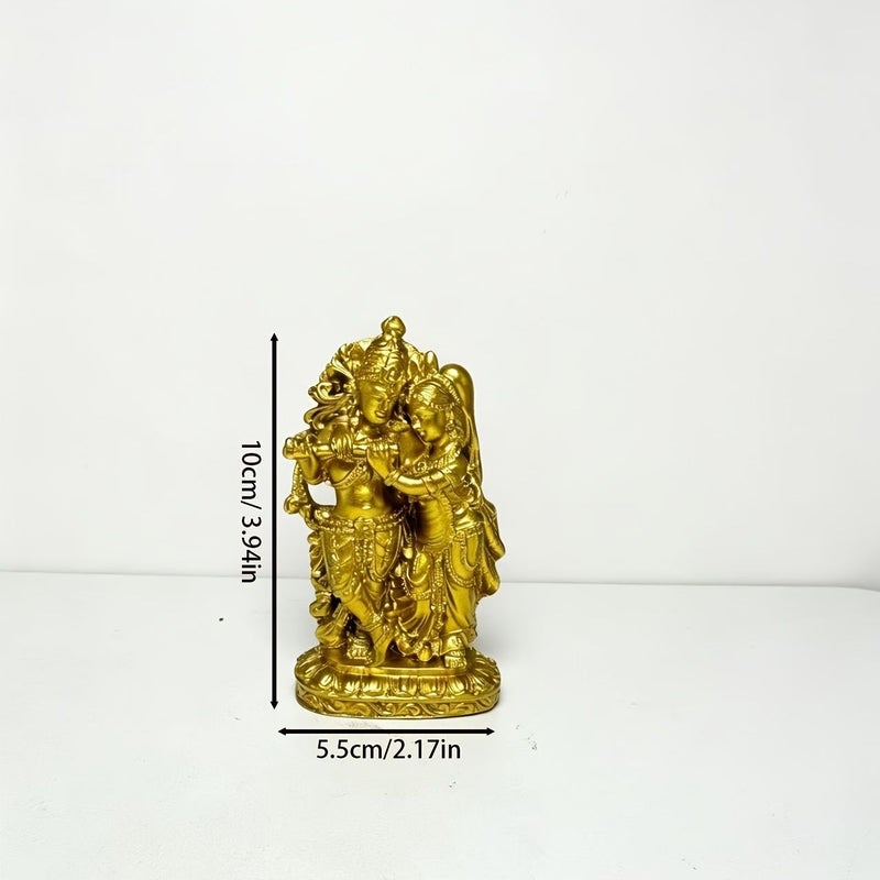 1pc Hand Painted Golden Lord Krishna Statue Resin Sacred Couple Sculpture Home Temple Worship Decoration Diwali Wedding Gift - Image 5