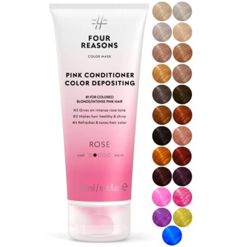 Four Reasons Color Mask - Rose Pink - (27 Colors) Toning Treatment, Color Depositing Conditioner, Tone & Enhance Color-Treated Hair - Semi Permanent Hair Dye, Vegan and Cruelty-Free, 6.76 fl oz - Image 1