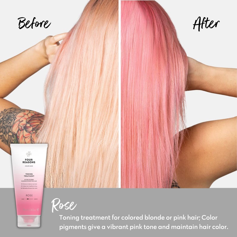 Four Reasons Color Mask - Rose Pink - (27 Colors) Toning Treatment, Color Depositing Conditioner, Tone & Enhance Color-Treated Hair - Semi Permanent Hair Dye, Vegan and Cruelty-Free, 6.76 fl oz - Image 2