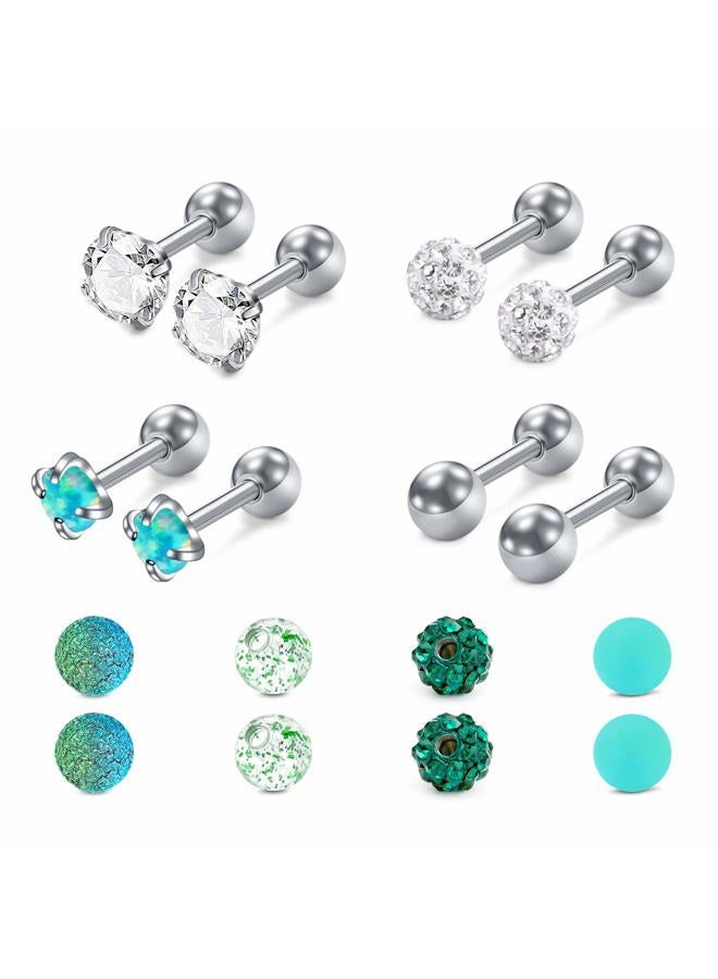 Mayhoop 16G Stainless Steel Cartilage Earring Studs & Hoops Set - Hypoallergenic Piercing Jewelry for Forward Helix, Rook, Daith, Conch - 8 Pieces with Replacement Balls - Image 1