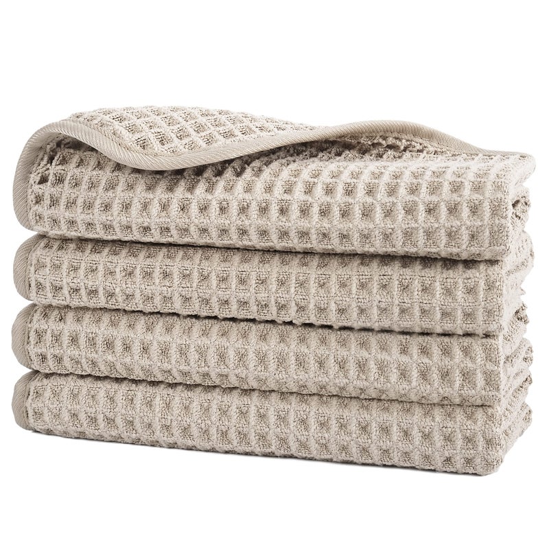 POLYTE 430 GSM Microfiber Lint Free Washcloth Face Towel, 13 x 13 in, 4 Pack (Waffle Weave) - Image 1